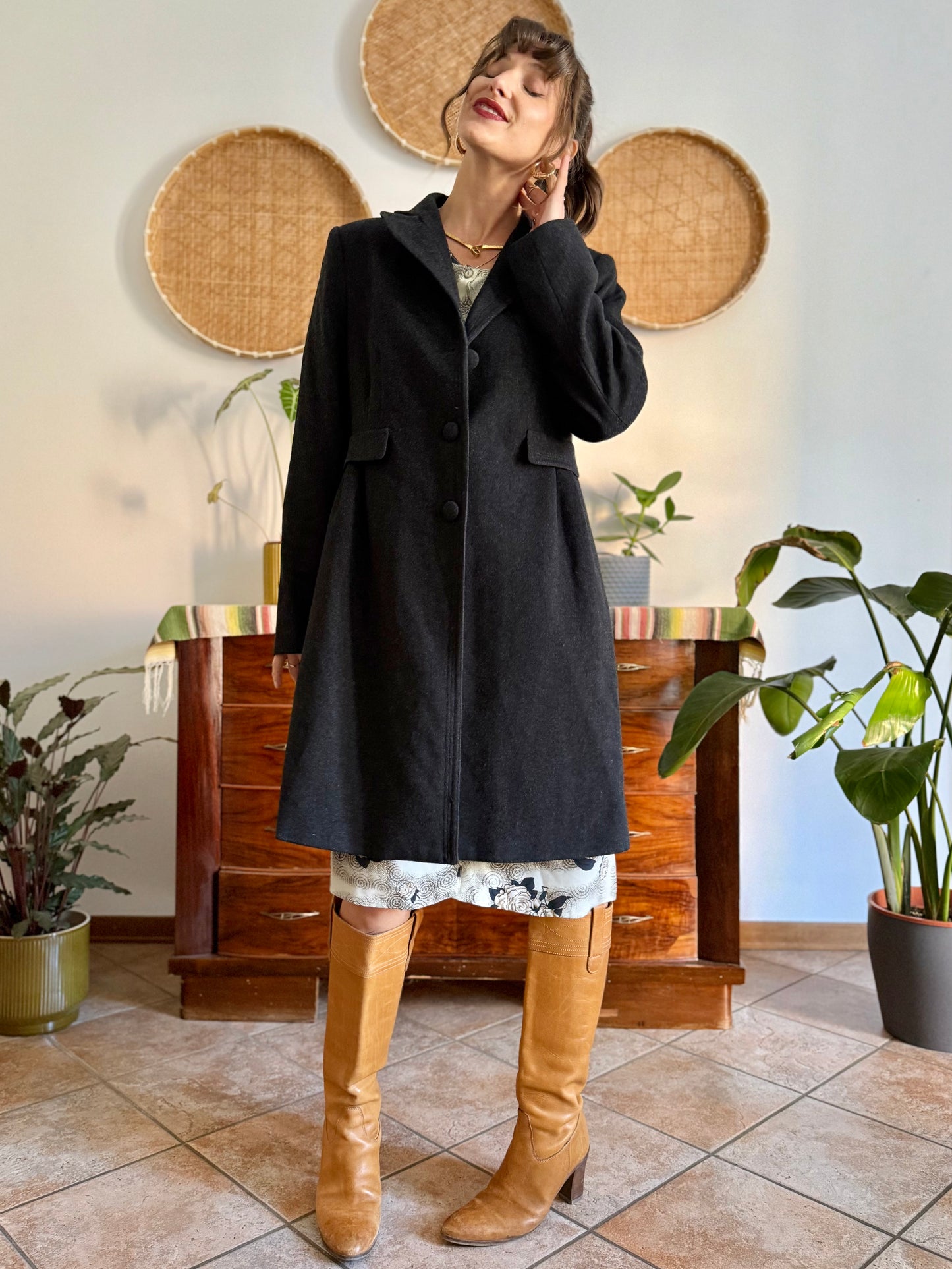 1990's vintage charcoal grey wool tailored overcoat