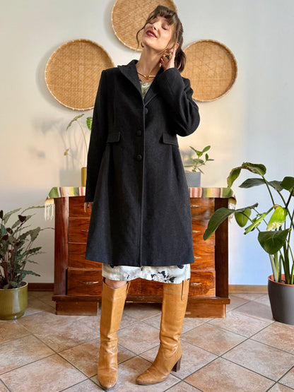 1990's vintage charcoal grey wool tailored overcoat