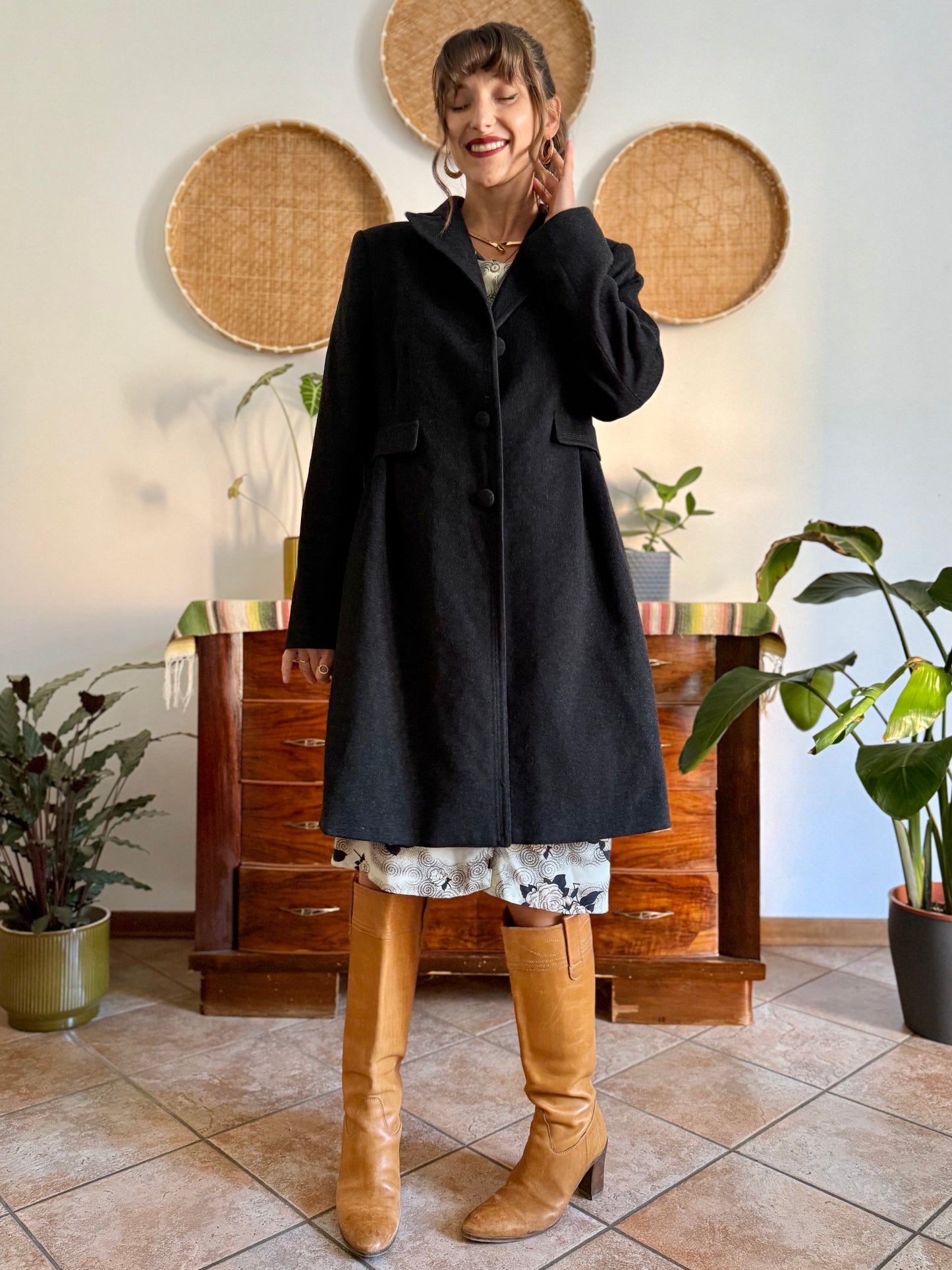 1990's vintage charcoal grey wool tailored overcoat