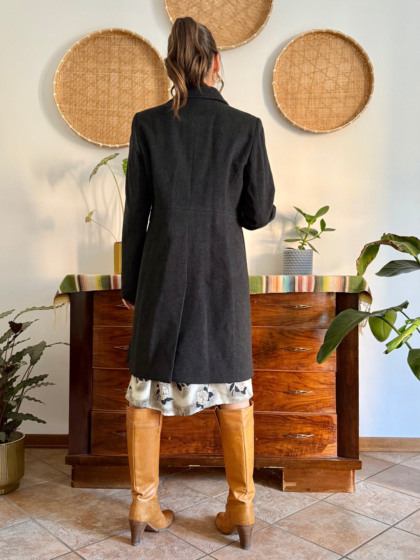 1990's vintage charcoal grey wool tailored overcoat