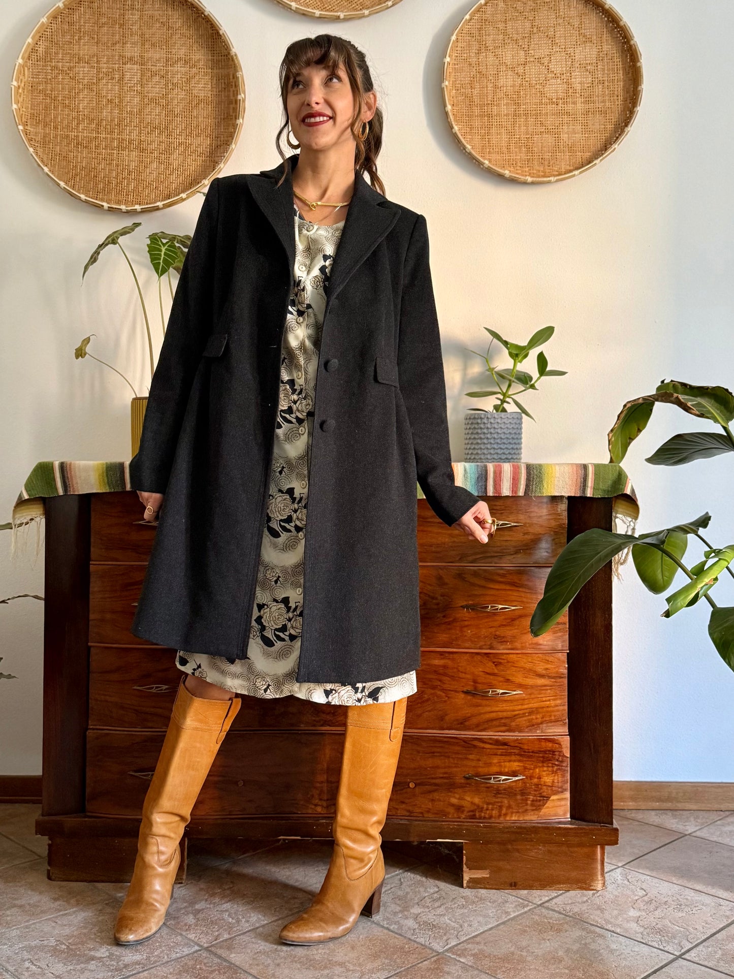 1990's vintage charcoal grey wool tailored overcoat