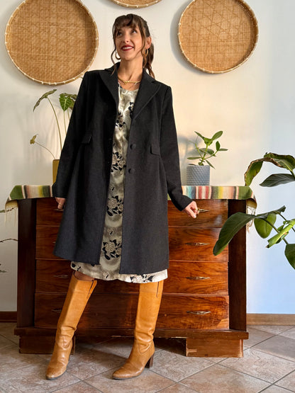 1990's vintage charcoal grey wool tailored overcoat