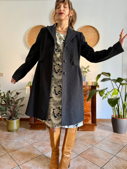 1990's vintage charcoal grey wool tailored overcoat