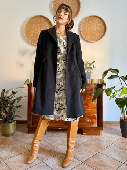 1990's vintage charcoal grey wool tailored overcoat