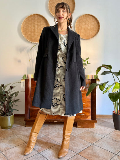 1990's vintage charcoal grey wool tailored overcoat