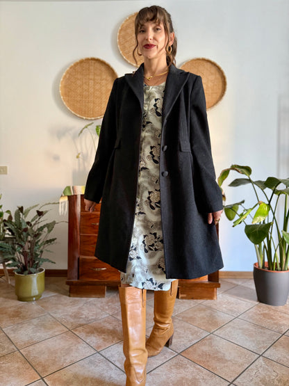 1990's vintage charcoal grey wool tailored overcoat