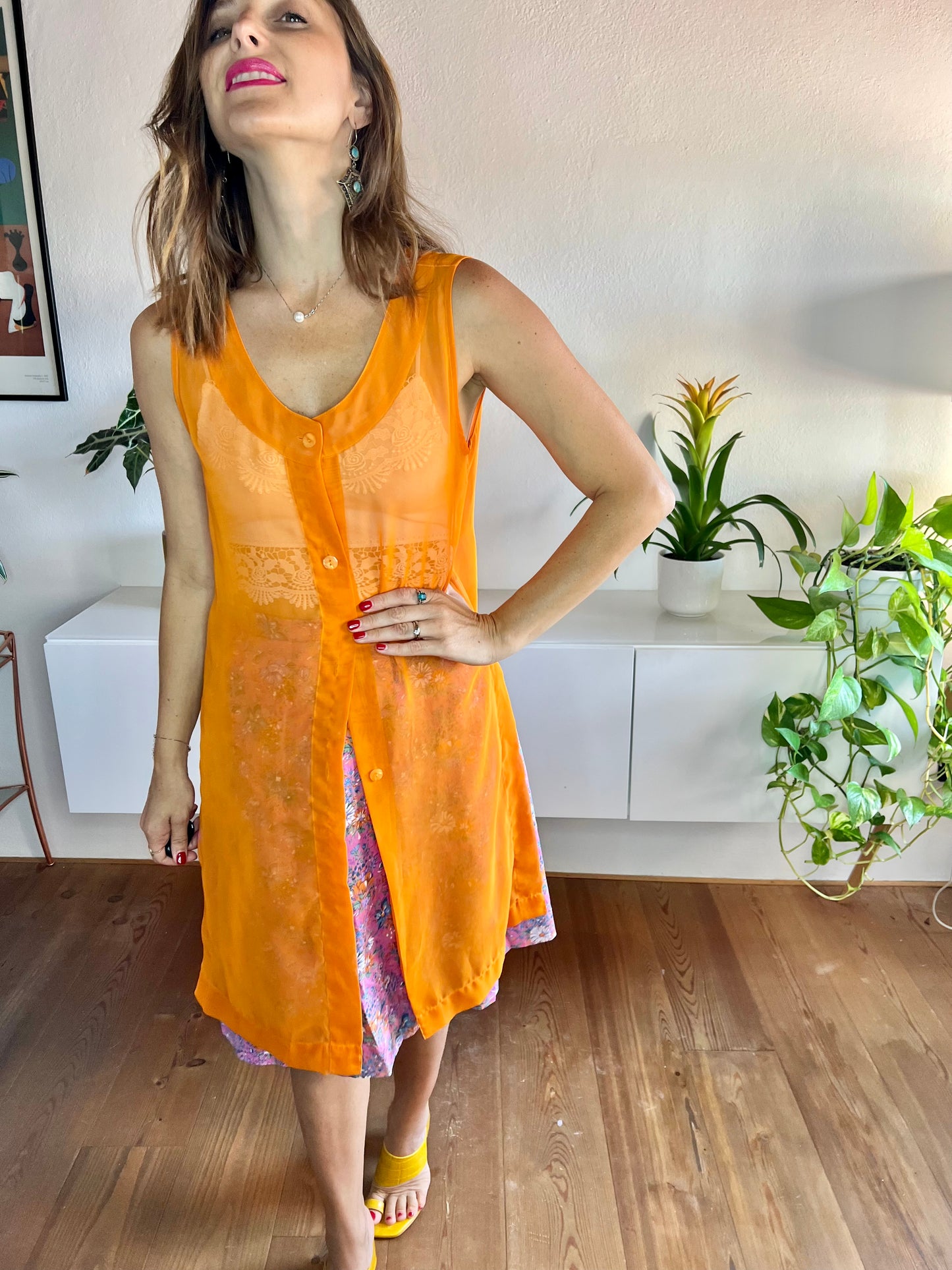 1970's vintage sheer orange tunic