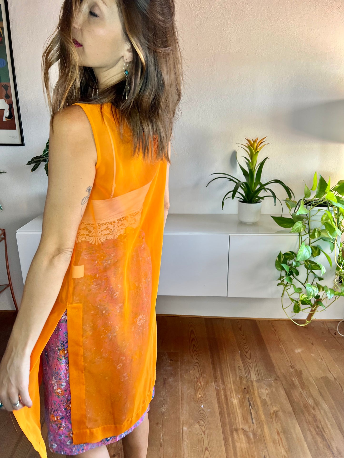 1970's vintage sheer orange tunic