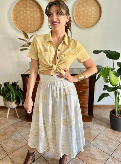 1990's vintage butter yellow and cream textured plaid shirt