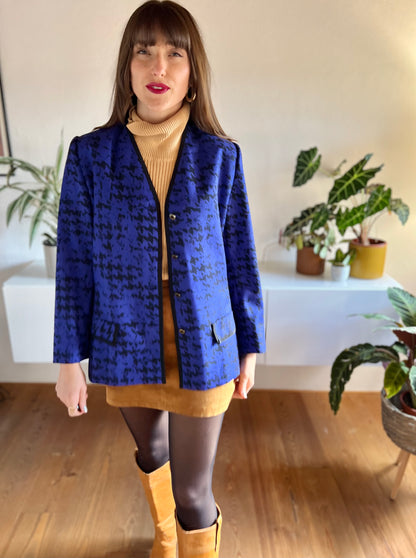 1980's vintage purple and black wool houndstooth blazer