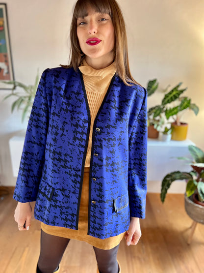 1980's vintage purple and black wool houndstooth blazer