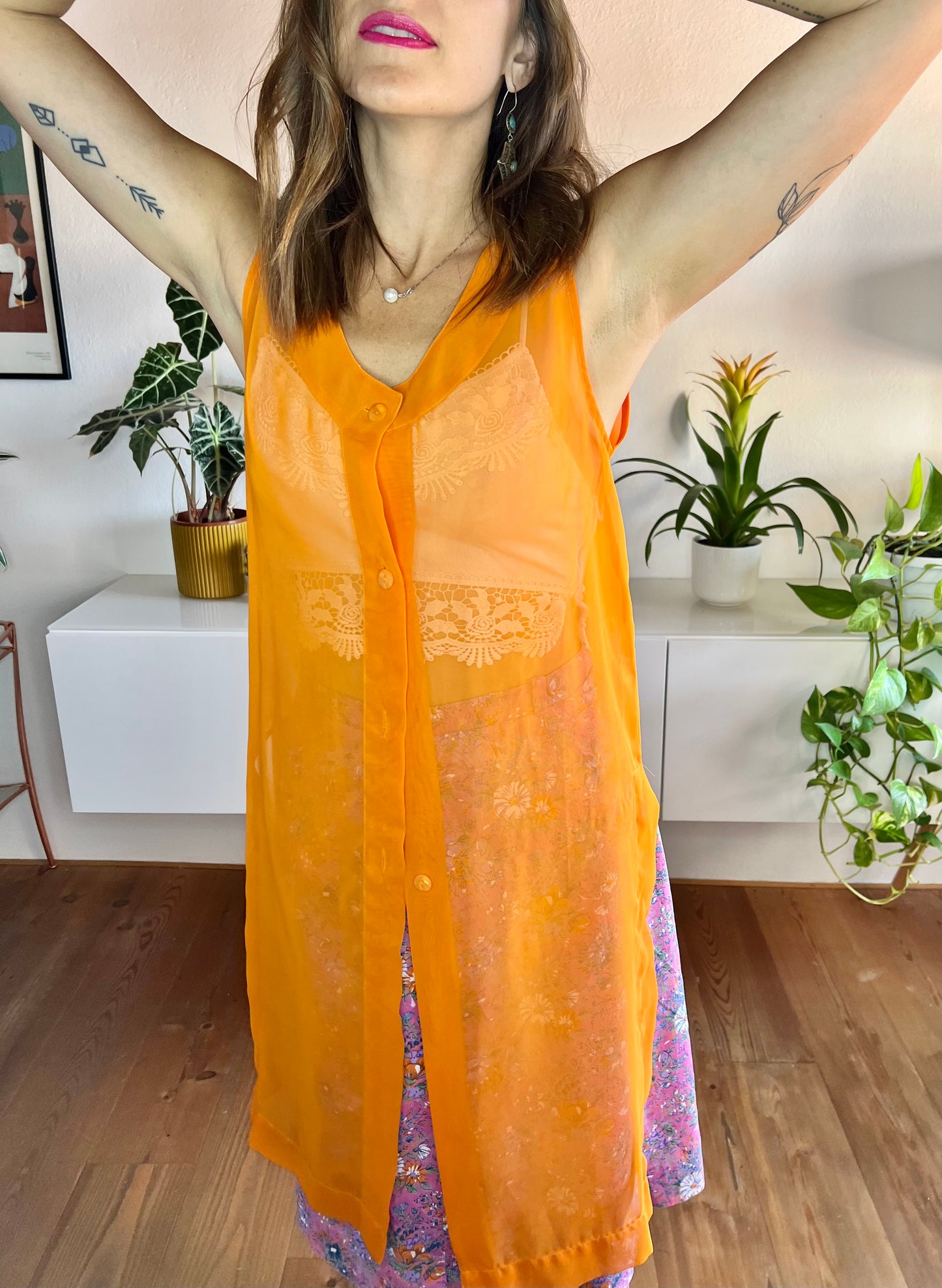 1970's vintage sheer orange tunic