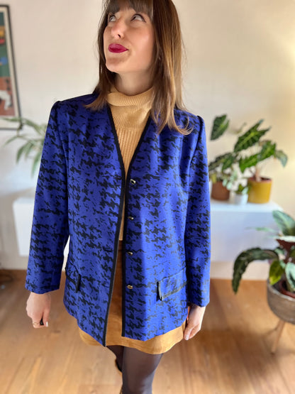 1980's vintage purple and black wool houndstooth blazer