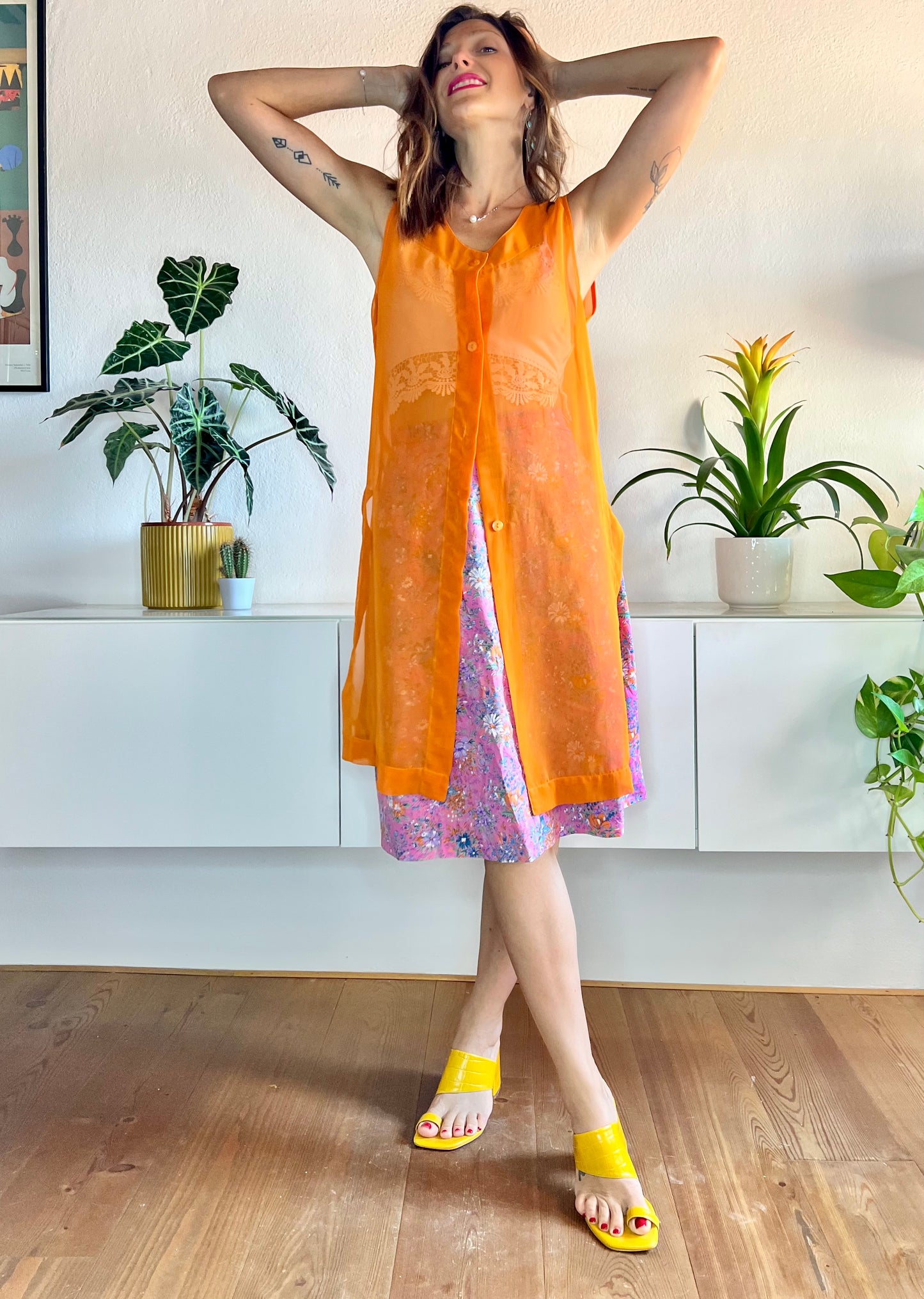 1970's vintage sheer orange tunic