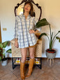 1990's vintage light blue, cream and beige western pearl snap shirt