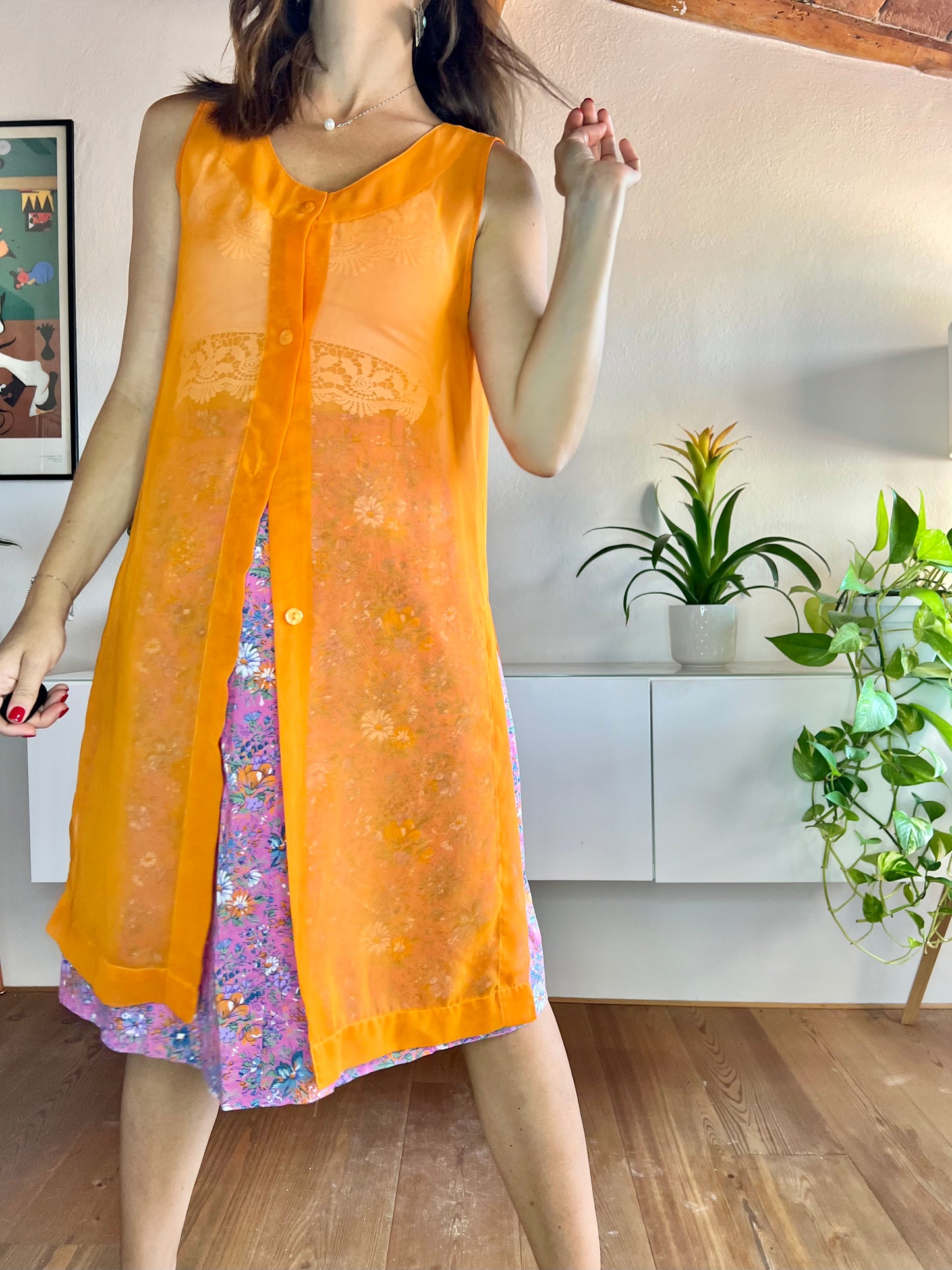 1970's vintage sheer orange tunic