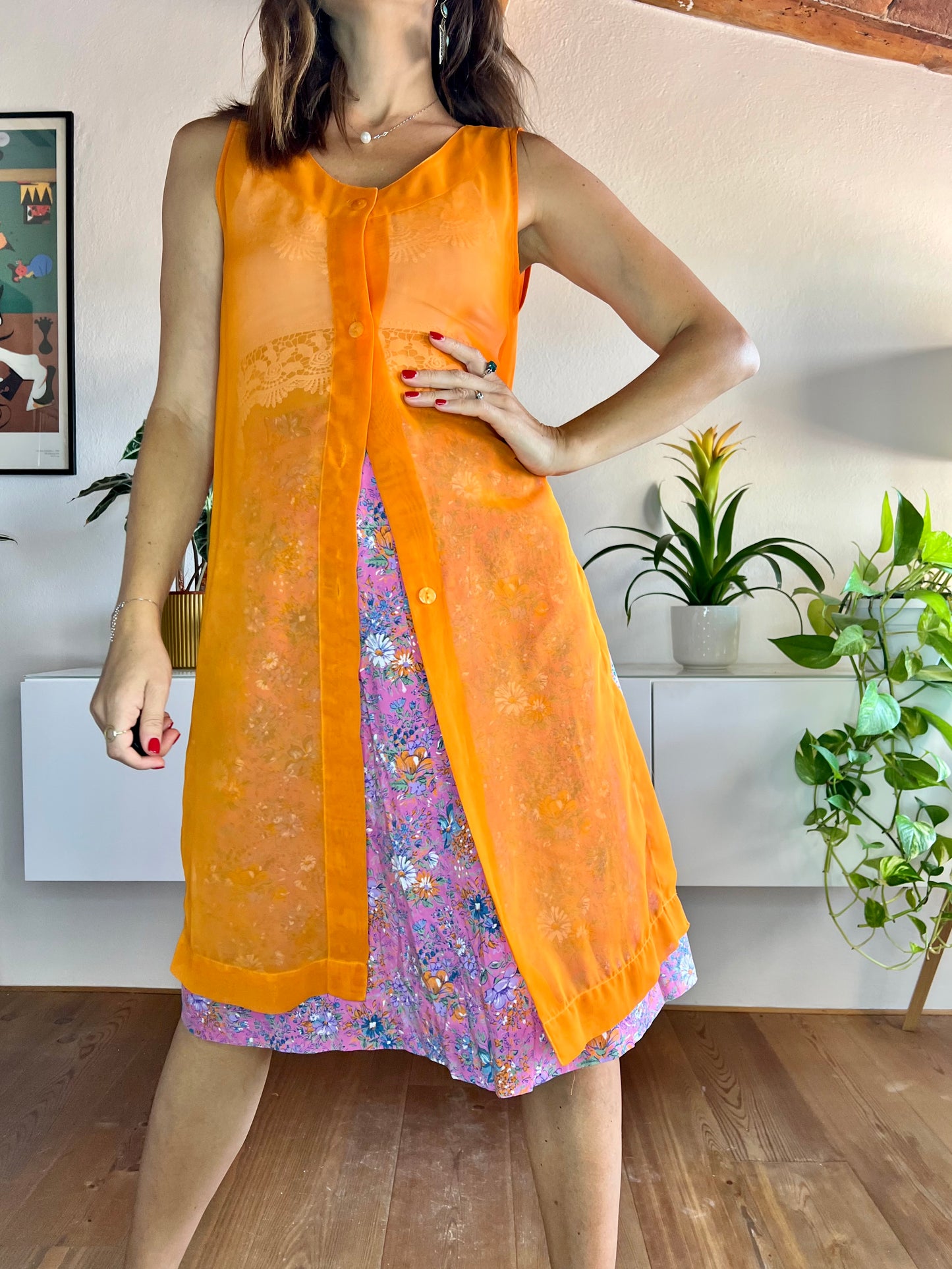 1970's vintage sheer orange tunic