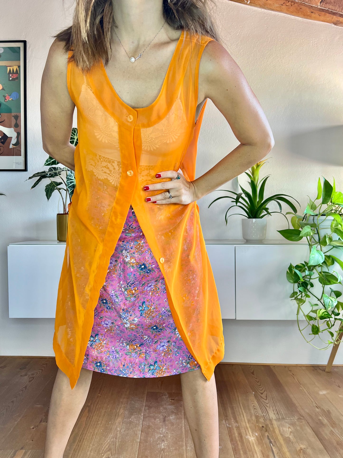 1970's vintage sheer orange tunic