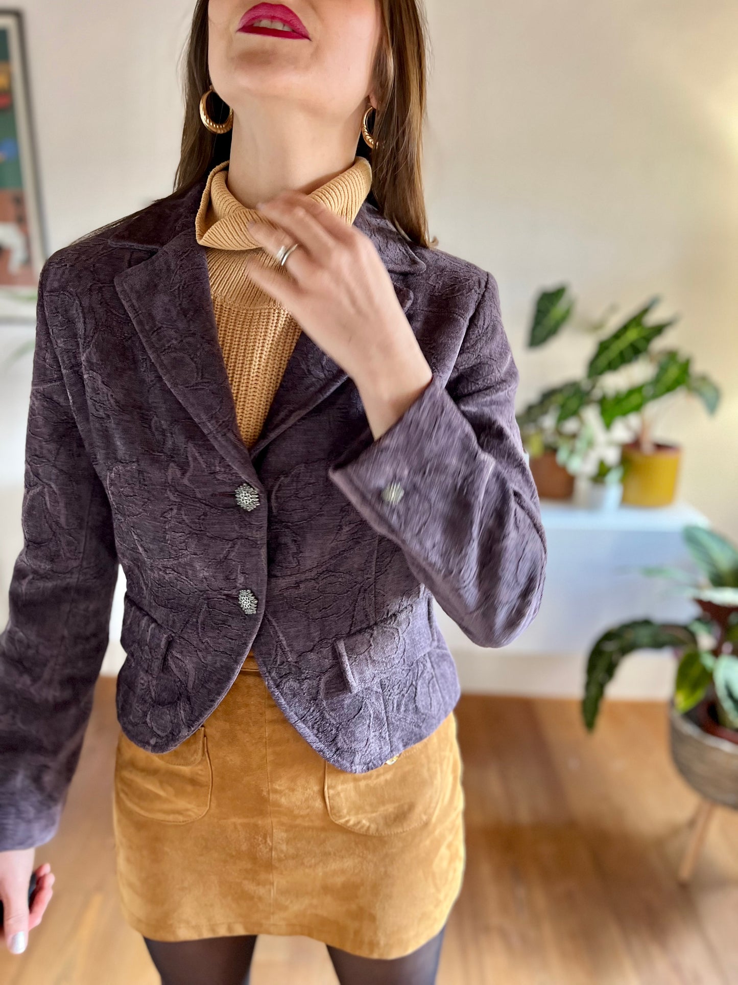 1970's vintage purple floral chenille blazer