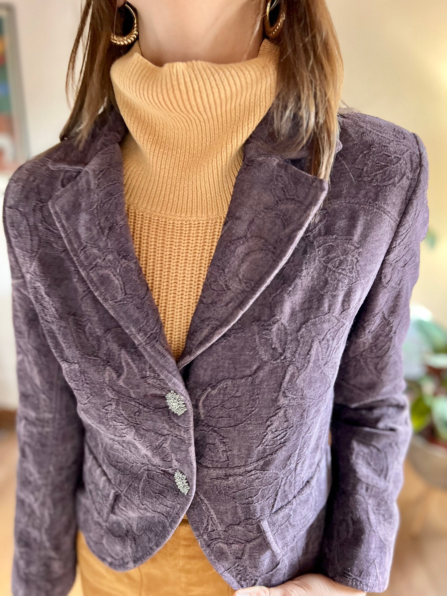 1970's vintage purple floral chenille blazer