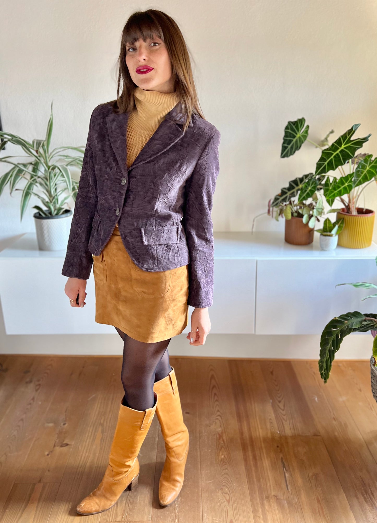 1970's vintage purple floral chenille blazer