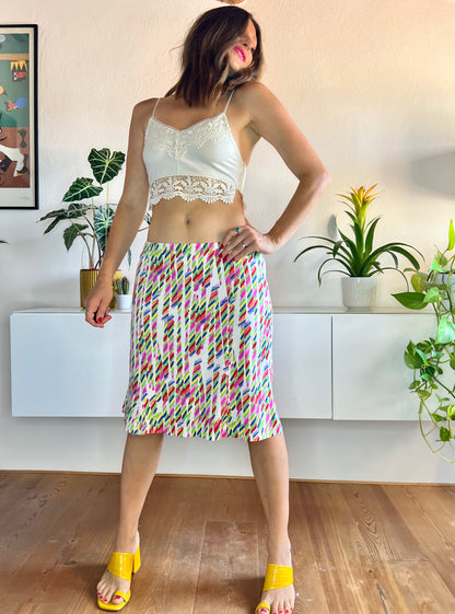 1980's vintage abstract rainbow print tulip skirt