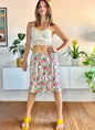 1980's vintage abstract rainbow print tulip skirt