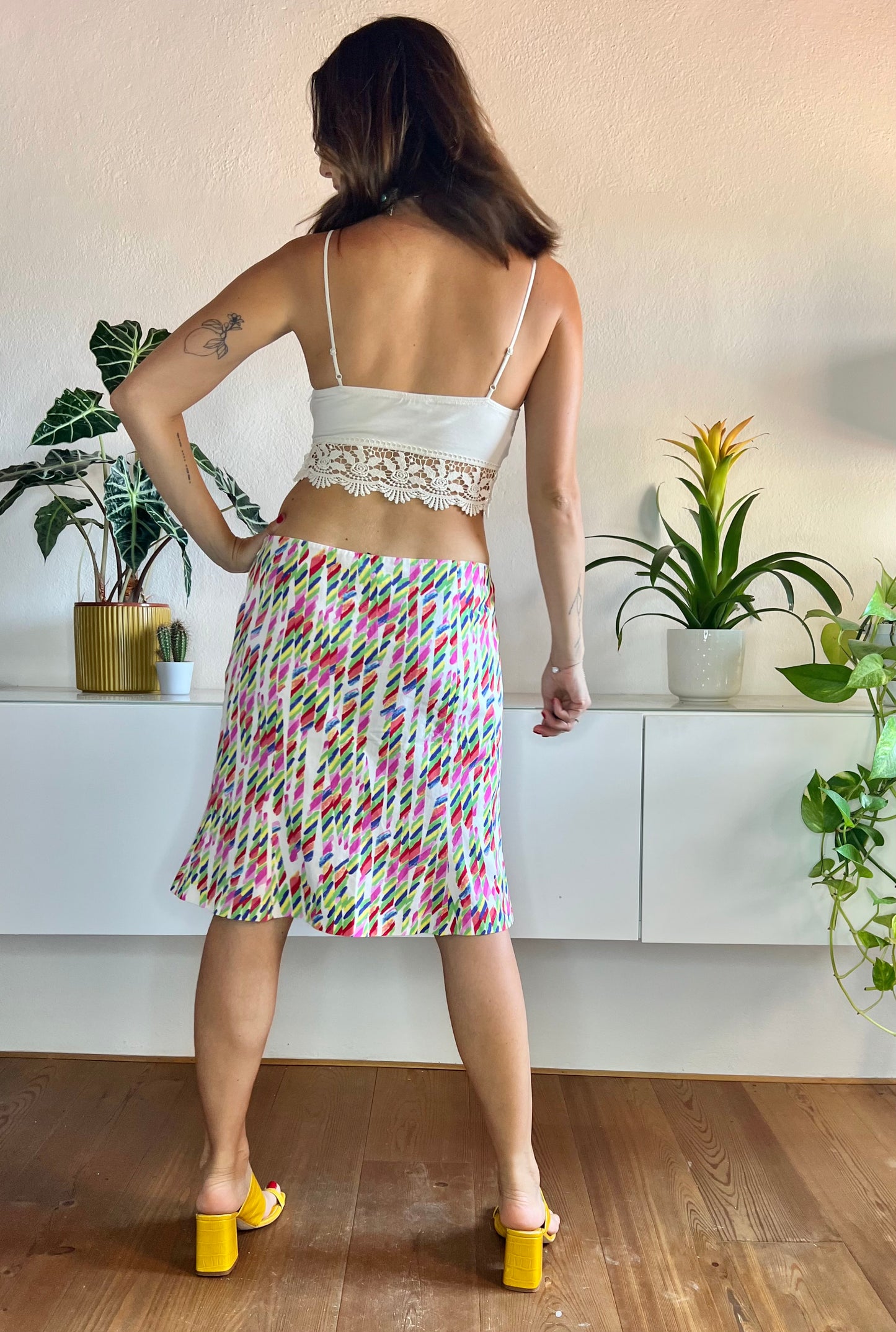 1980's vintage abstract rainbow print tulip skirt