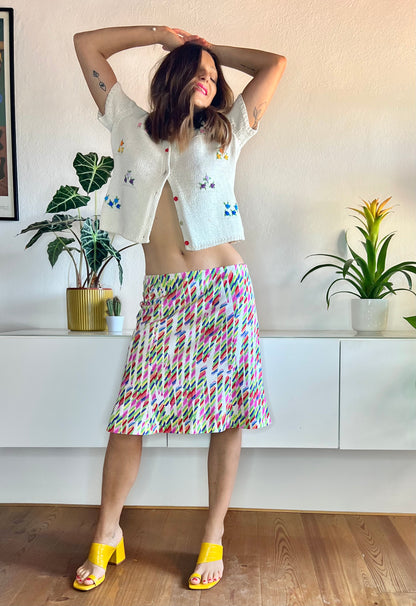 1980's vintage abstract rainbow print tulip skirt