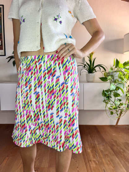 1980's vintage abstract rainbow print tulip skirt