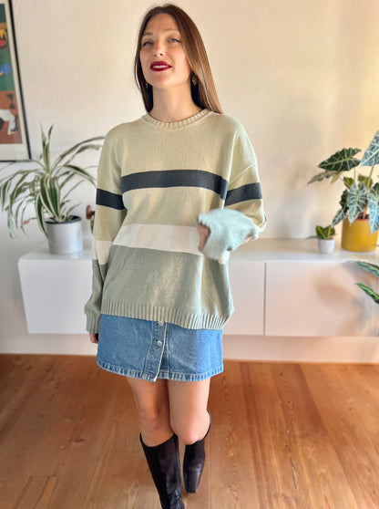 1990's vintage grey and navy stripe knit pullover