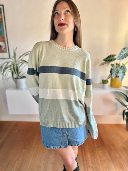 1990's vintage grey and navy stripe knit pullover