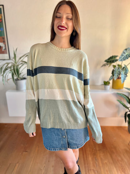 1990's vintage grey and navy stripe knit pullover