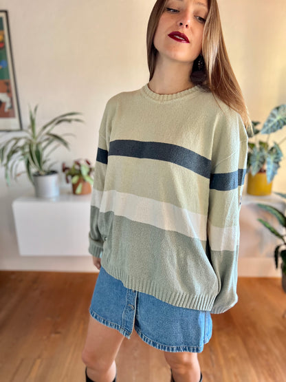 1990's vintage grey and navy stripe knit pullover