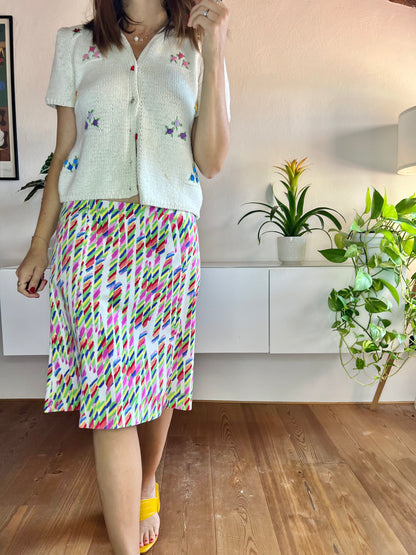 1980's vintage abstract rainbow print tulip skirt