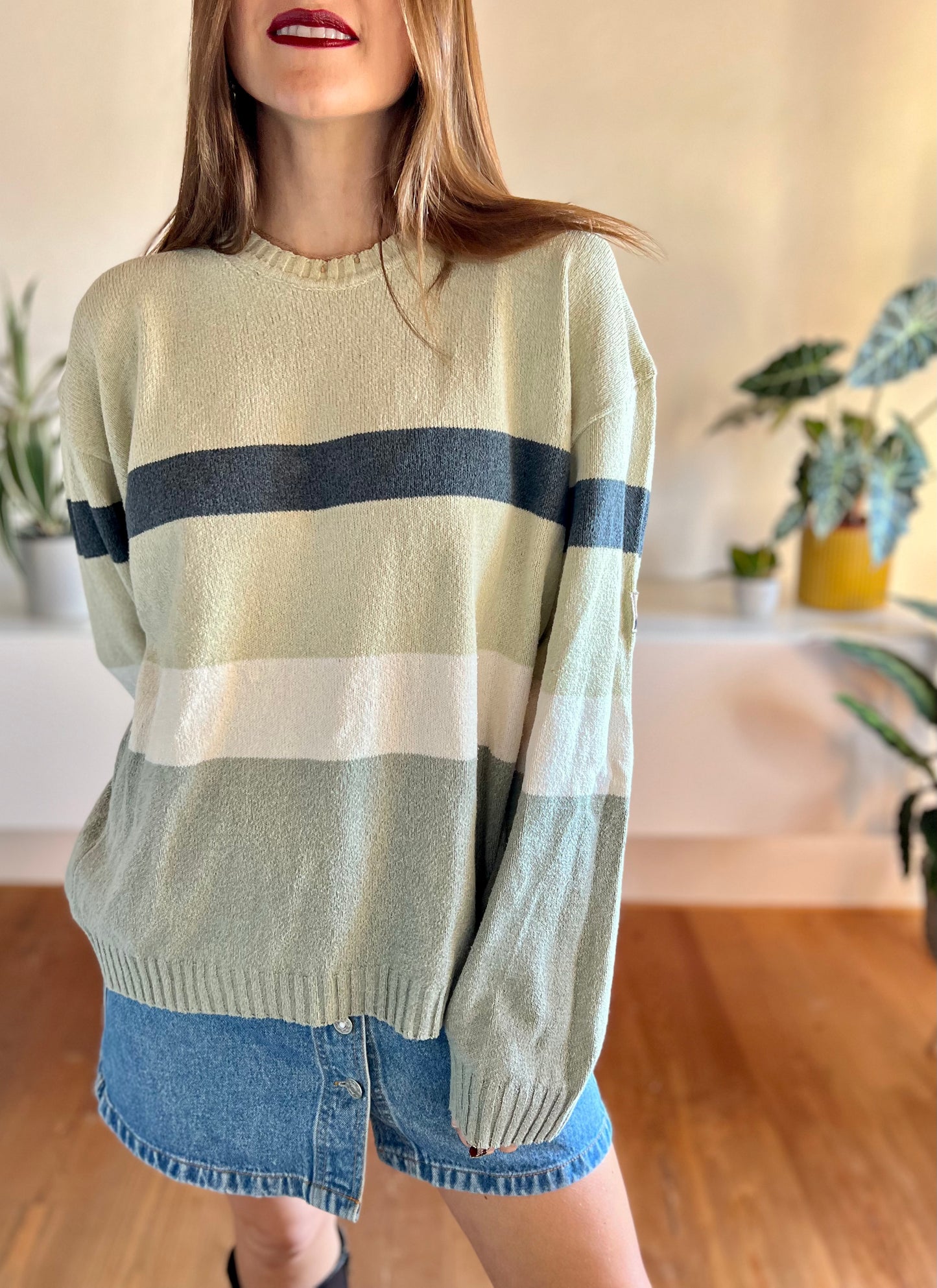 1990's vintage grey and navy stripe knit pullover