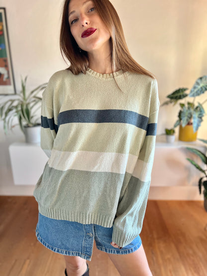 1990's vintage grey and navy stripe knit pullover