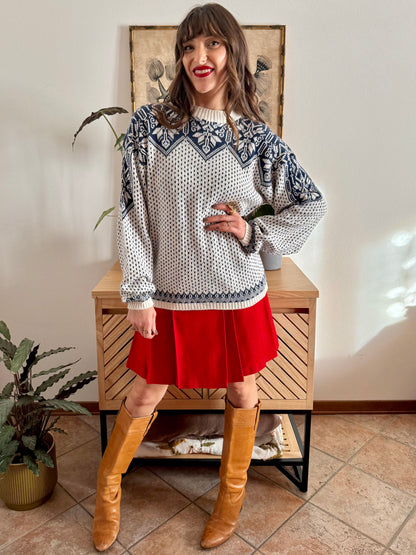 1990's vintage cream and navy blue fair isle knit oversize pullover