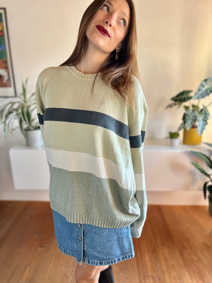 1990's vintage grey and navy stripe knit pullover