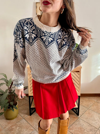 1990's vintage cream and navy blue fair isle knit oversize pullover