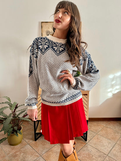 1990's vintage cream and navy blue fair isle knit oversize pullover