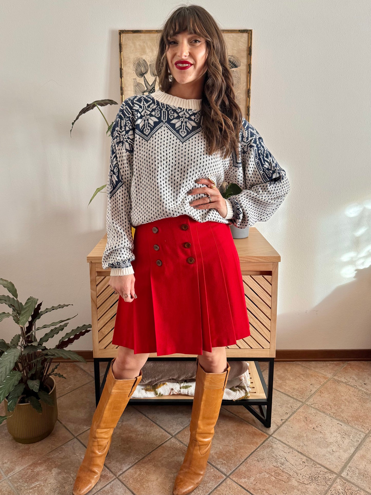 1990's vintage cream and navy blue fair isle knit oversize pullover