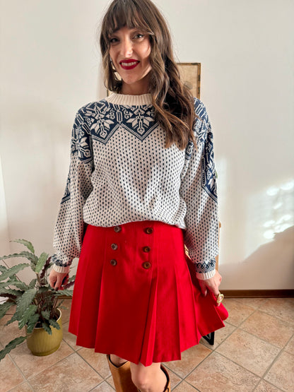 1990's vintage cream and navy blue fair isle knit oversize pullover