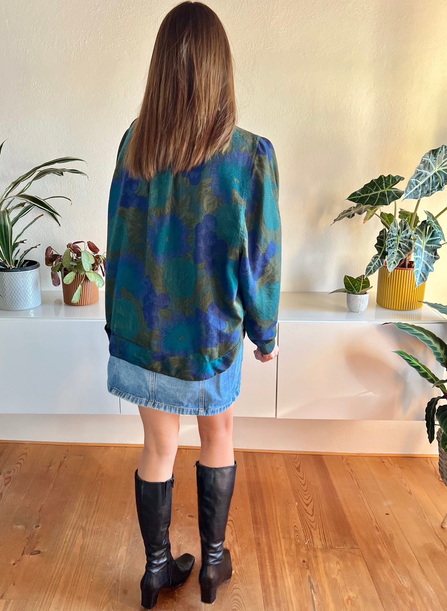 1970's vintage green and blue floral blouse