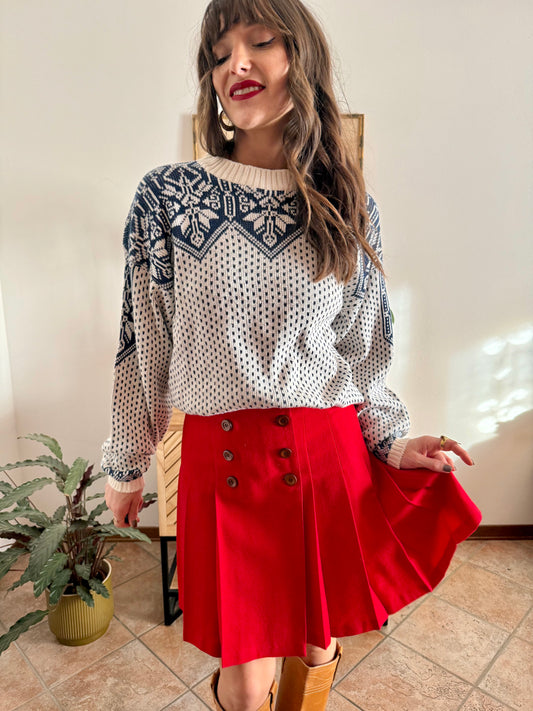 1990's vintage cream and navy blue fair isle knit oversize pullover