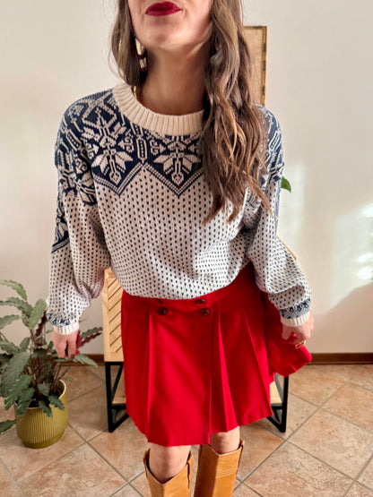 1990's vintage cream and navy blue fair isle knit oversize pullover