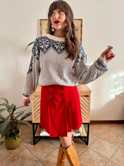 1990's vintage cream and navy blue fair isle knit oversize pullover