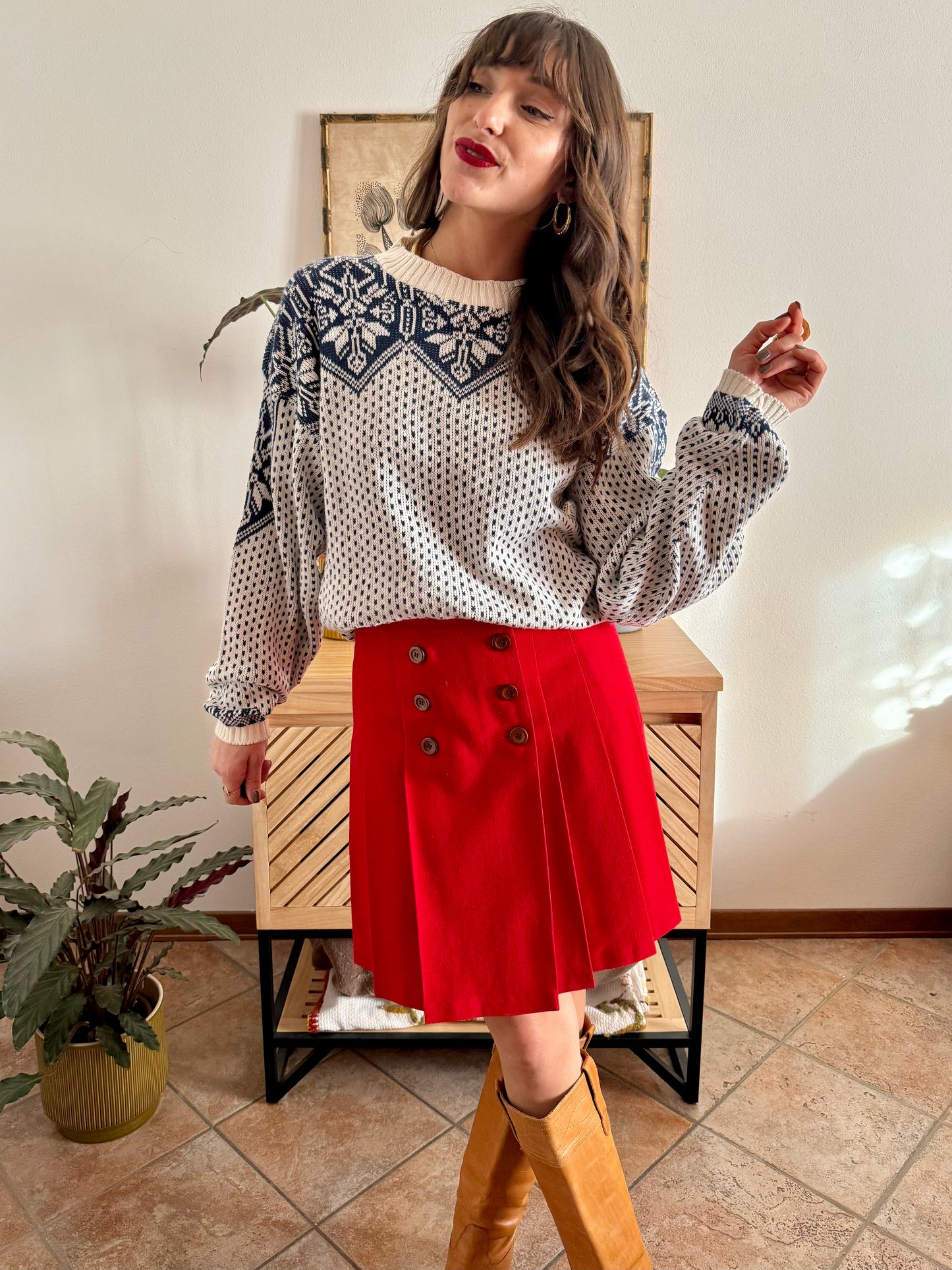 1990's vintage cream and navy blue fair isle knit oversize pullover