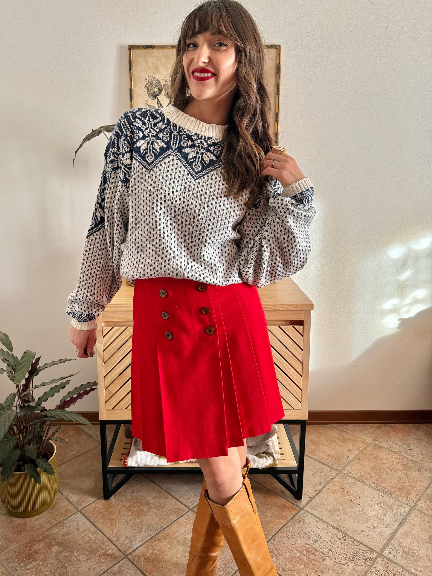 1990's vintage cream and navy blue fair isle knit oversize pullover