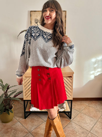 1990's vintage cream and navy blue fair isle knit oversize pullover